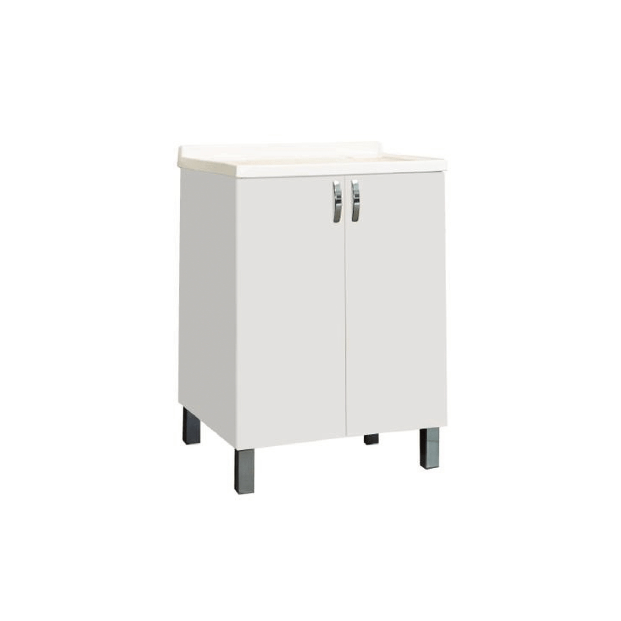 Lavatoio a Terra 60x60 Due Ante Con Vasca e Tavoletta In Legno Savini "Lavanderia" Bianco