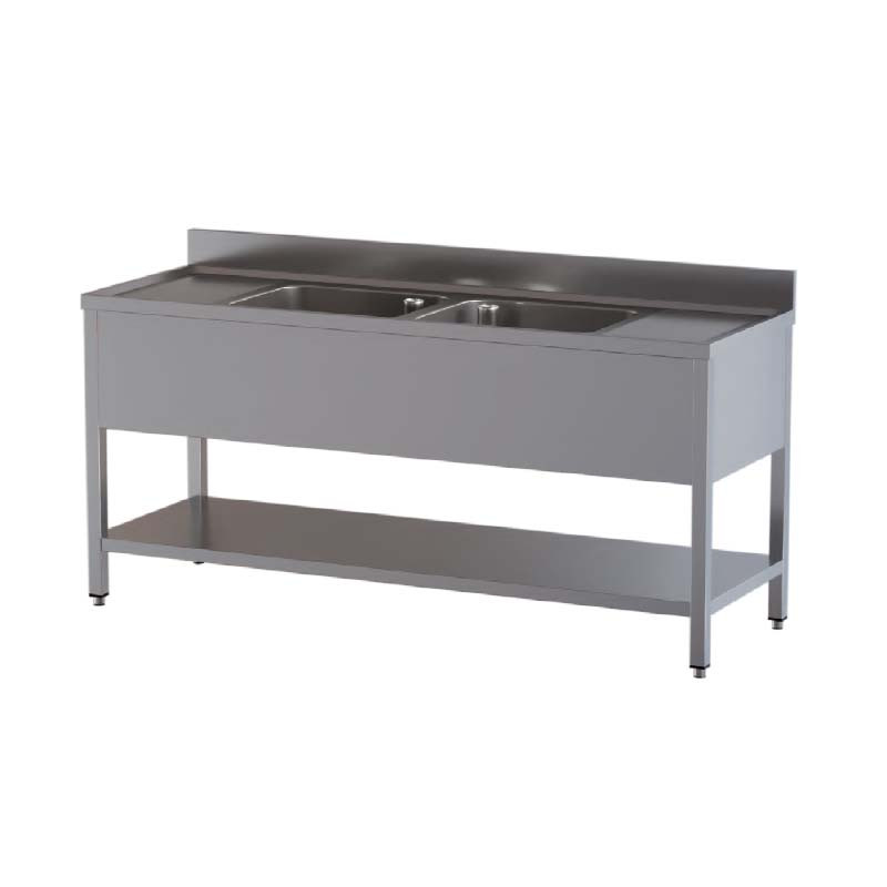 Lavatoio su gambe a 2 vasche + 2 sgocciolatoi laterali. Cm. 200x60x85H