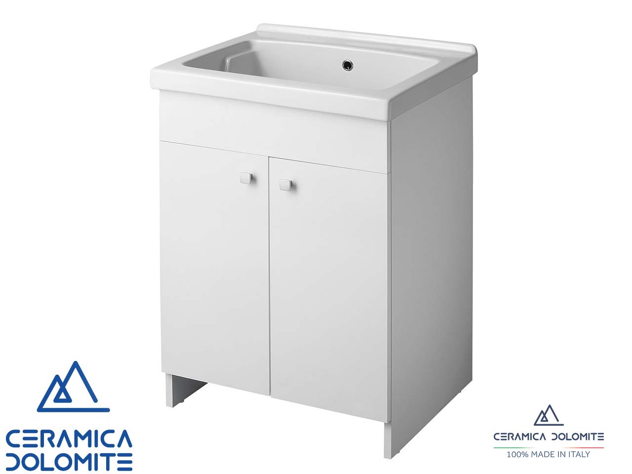 Mobile Lavatoio RENO 61x50 cm con 2 Ante e Lavabo DOLOMITE REVINE in Ceramica Bianco-9021330