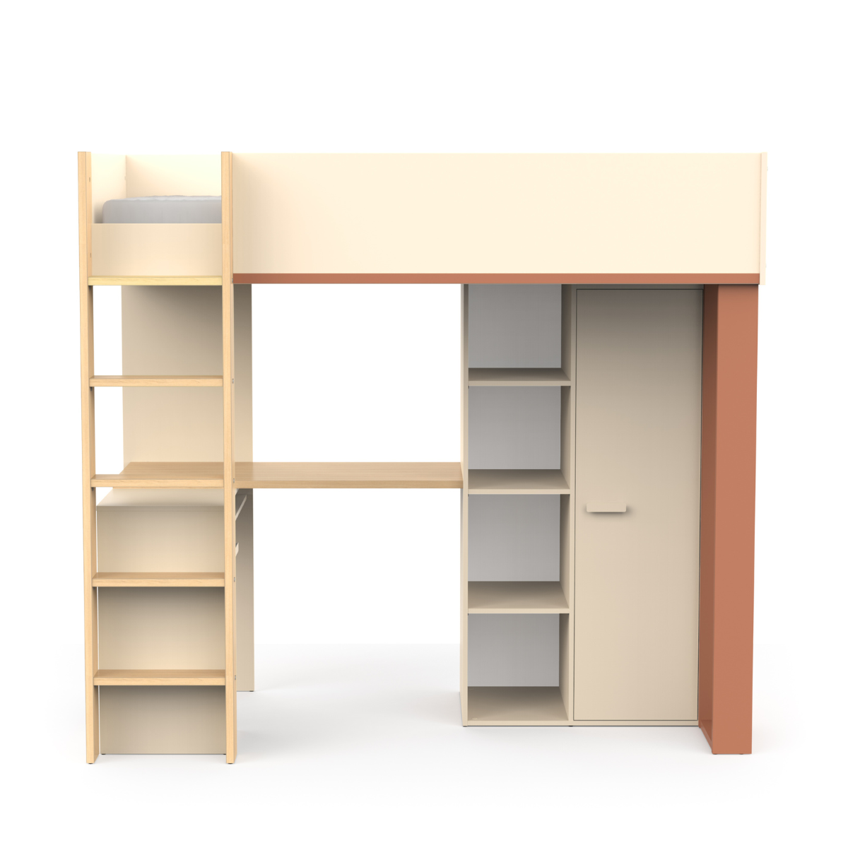 Letto a soppalco con scrivania e armadio H183 cm - CAMILLIA