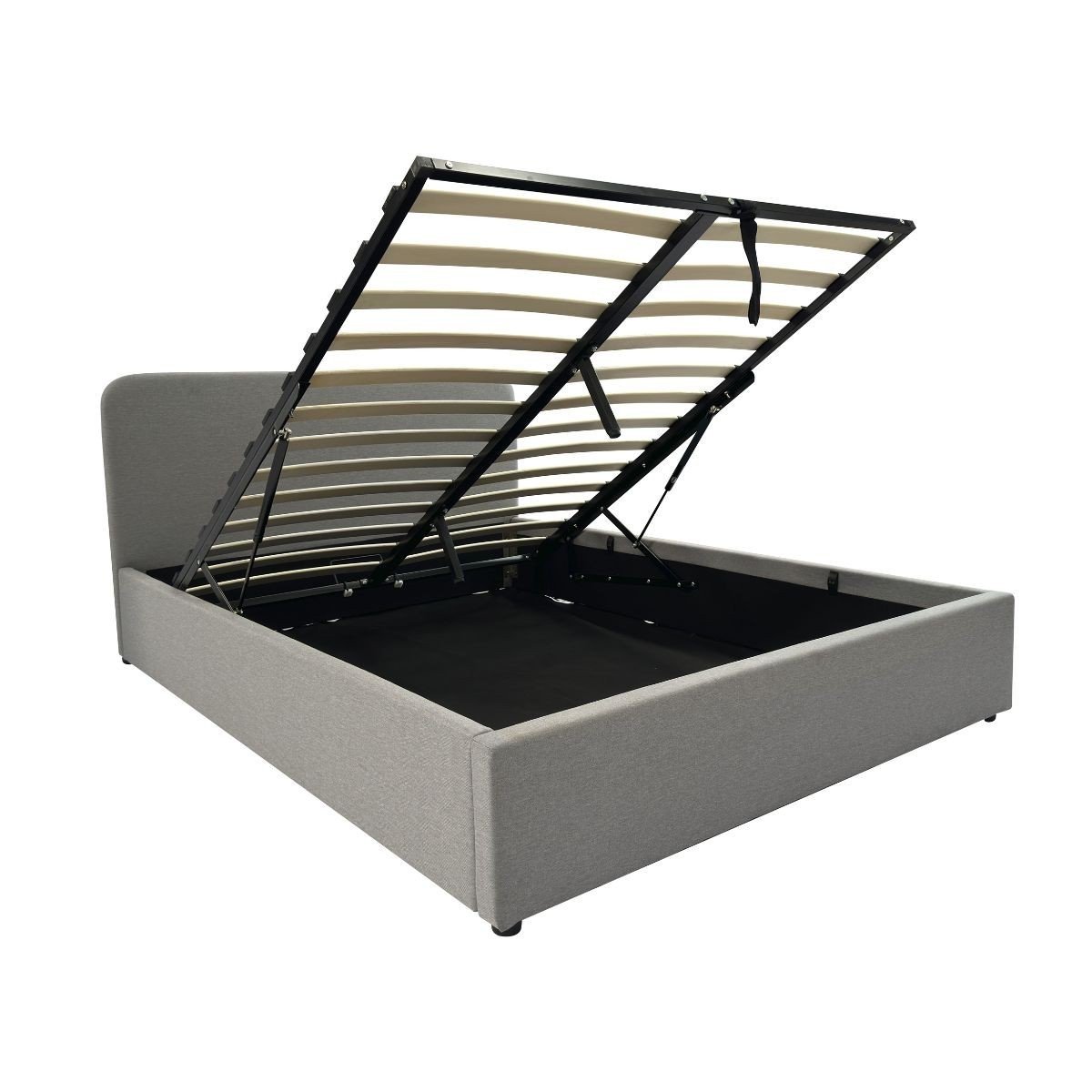 Letto contenitore 140x190 cm con testiera rivestita in tessuto grigio - YSÉE