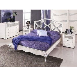 LETTO MATRIMONIALE LACCATO BIANCO FOGLIA ARGENTO LEGNO MASSELLO