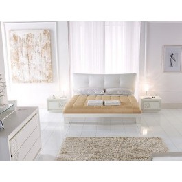 LETTO MATRIMONIALE LACCATO LEGNO MASSELLO TESTATA IMBOTTITA TESSUTO ARTIGIANALE