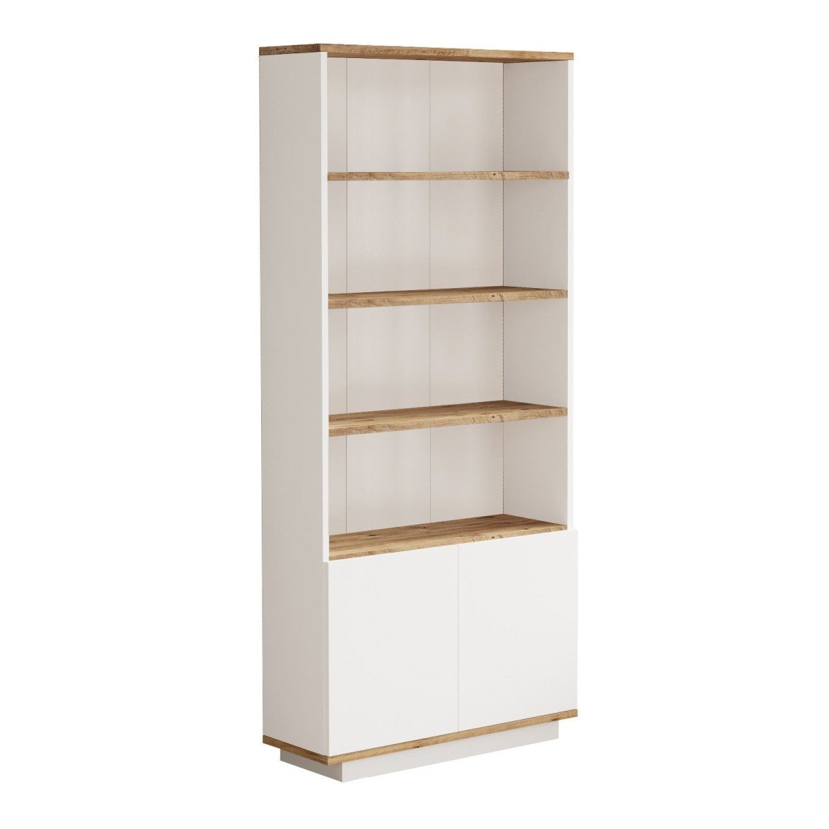 Libreria con 2 ante e 4 ripiani finitura pino atlantico e bianco H168,3 cm