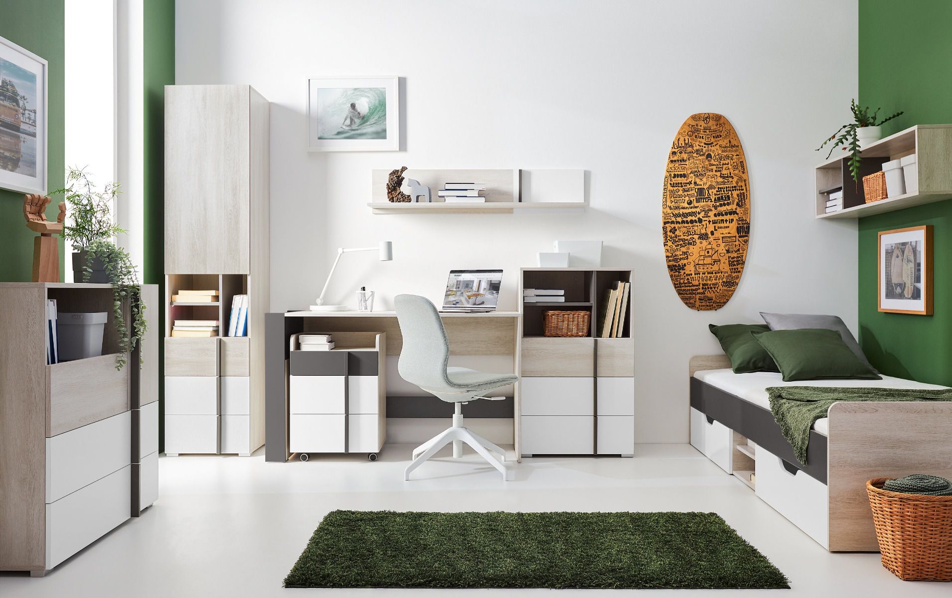 Camera da letto - Set A Shields, 8 pezzi, colore: bianco rovere / bianco / antracite