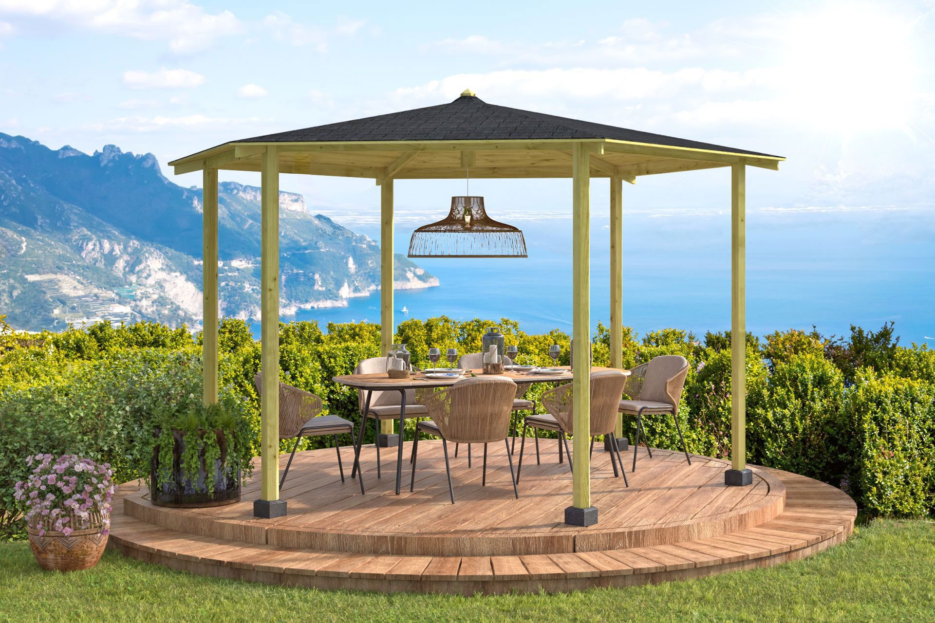 Gazebo in legno Rio Large, pino impregnato a pressione - misure: 323 x 400 cm (l x p)