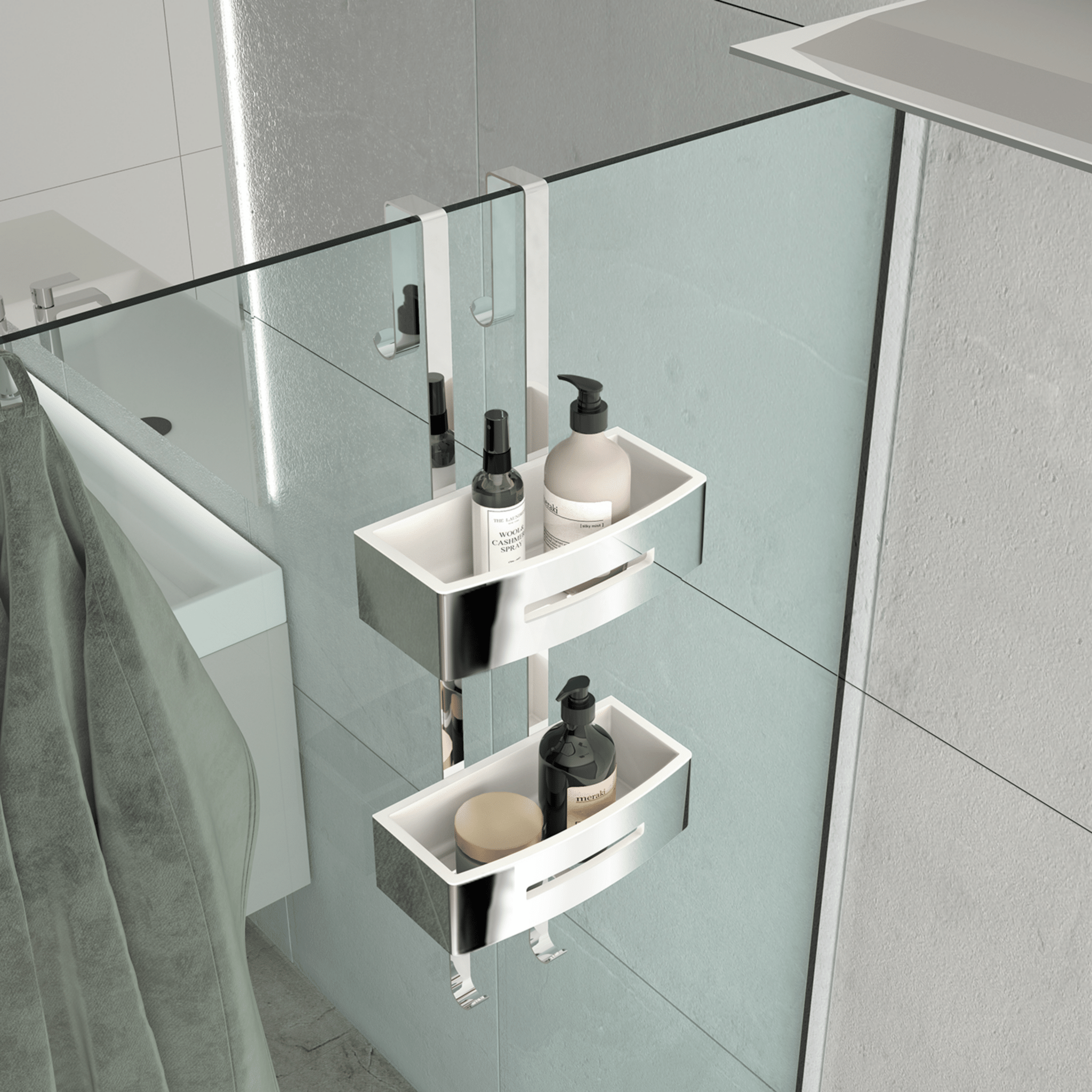 Mensola Doccia Angolare a 2 Ripiani Gedy "Poseidon" Bianco/Cromo Lucido