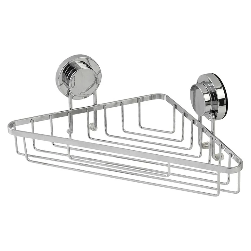 Mensola doccia angolare cromata con doppia modalità di fissaggio