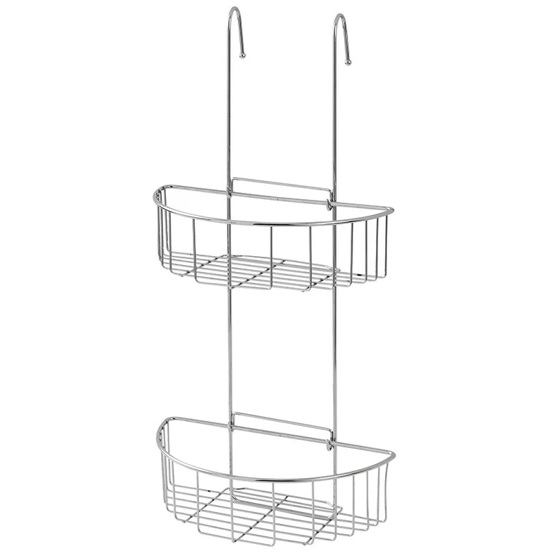 Mensola doccia con 2 ripiani pieghevoli e ganci in acciaio cromato