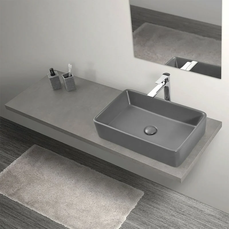 Mensolone sospeso 140 cm per lavabi da appoggio grigio cemento industrial serie Master