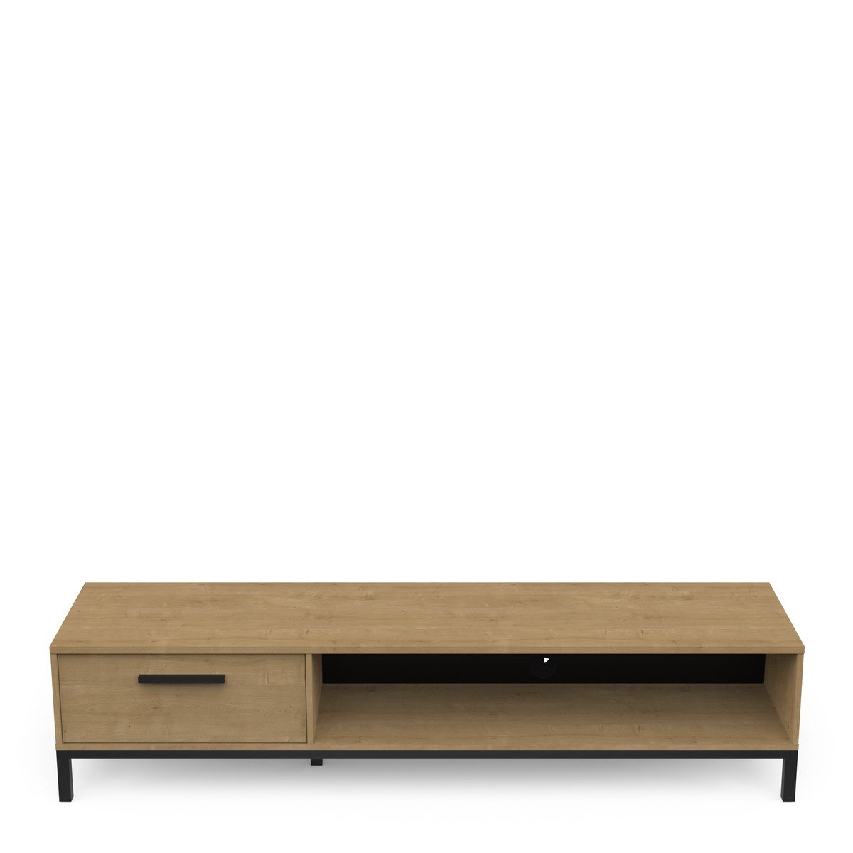 Meuble TV 1 tiroir et 1 niche décor chêne et noir mat L183 cm - CRAFT