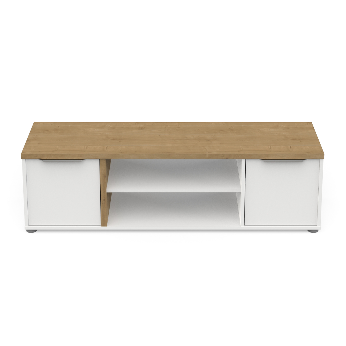 Meuble TV 2 portes et 2 niches décor chêne et blanc L135 cm - ACCESS