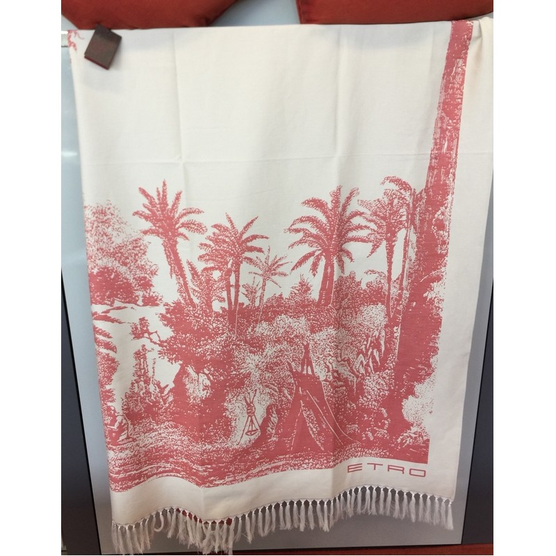 MEZZERO DI COTONE ROSSO E BEIGE FRANGIATO 140X180 CM. 100% COTONE ETRO