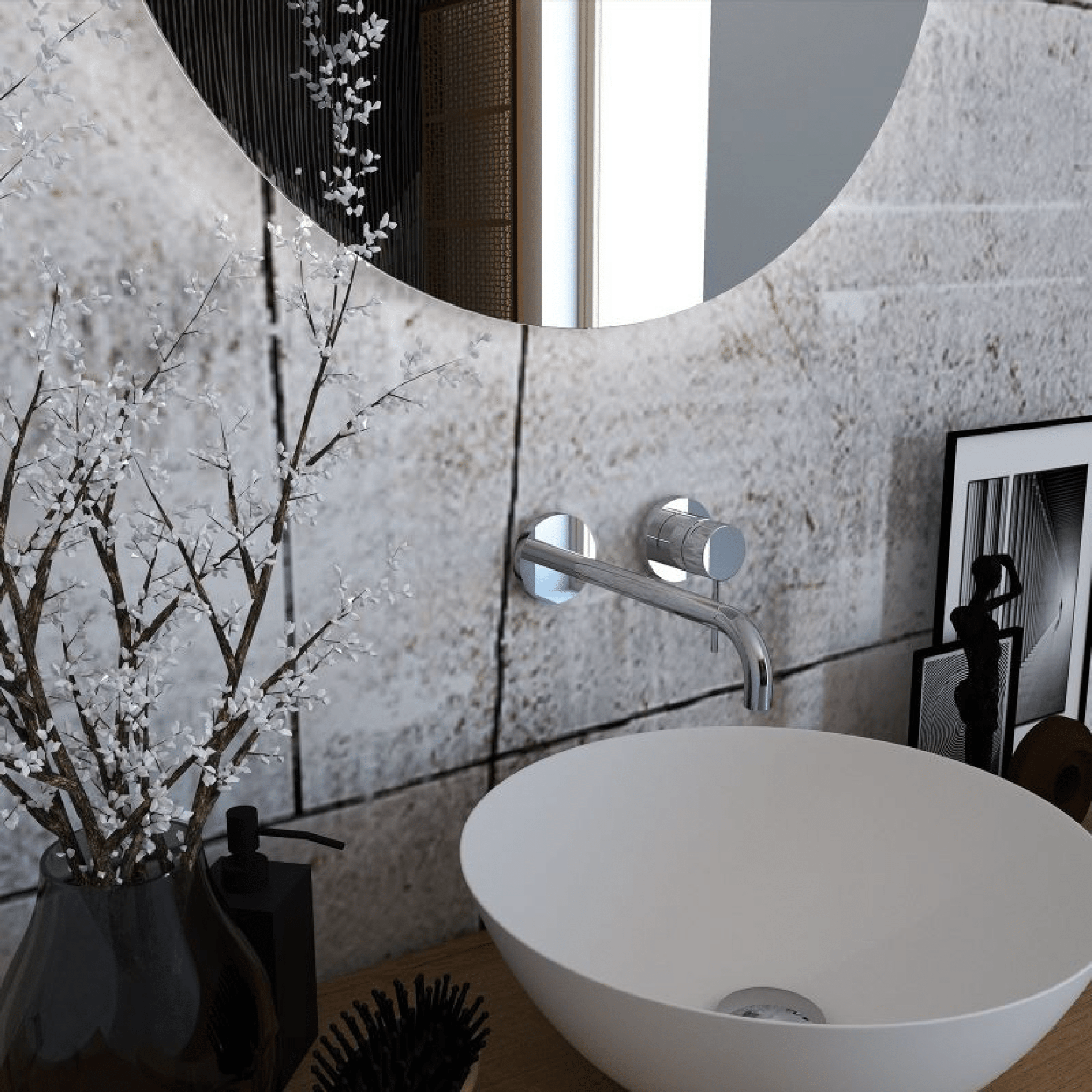 Miscelatore Lavabo a Parete Senza Piastra Bocca Di Erogazione 22,5 Cm Ercos "Viktor" Cromo Lucido