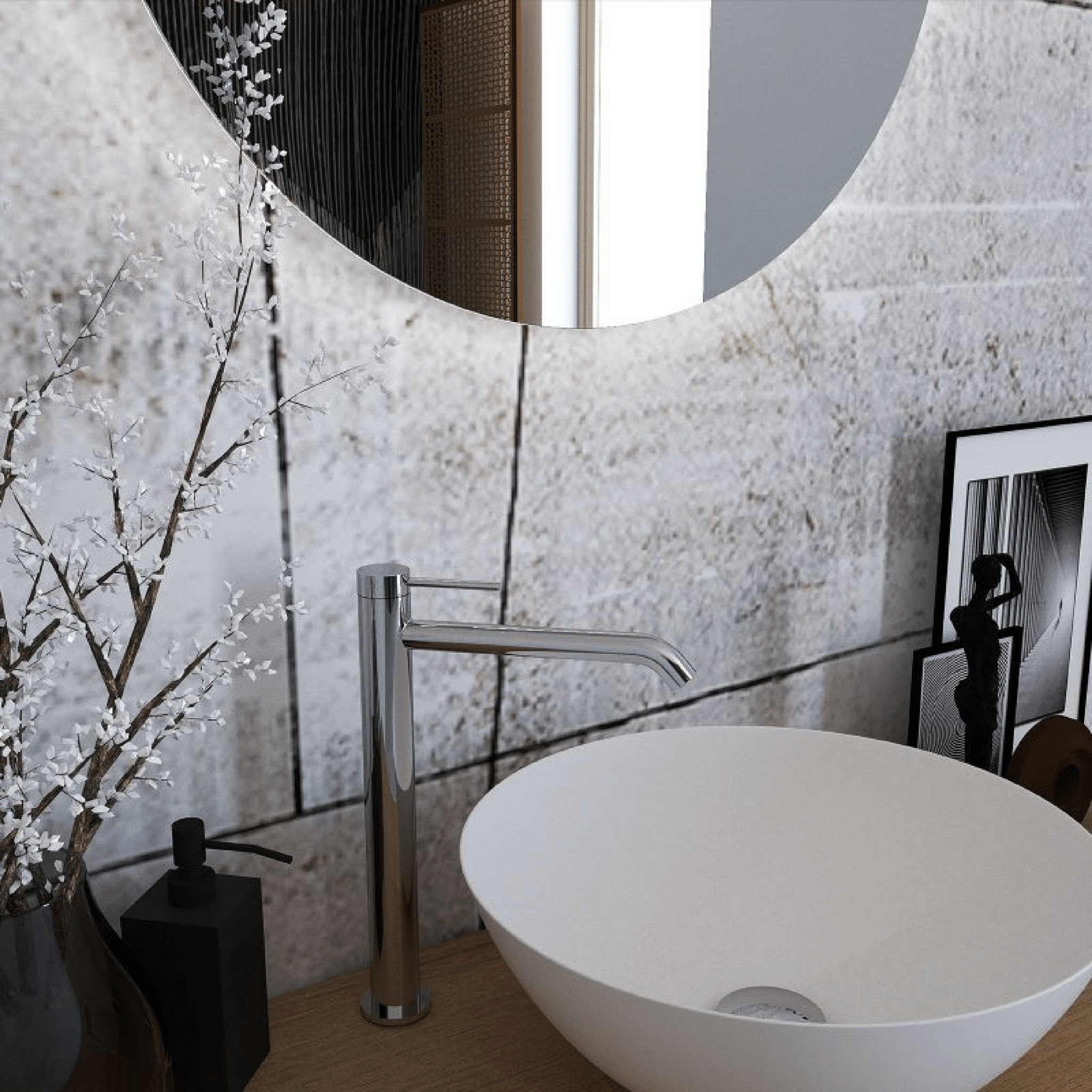 Miscelatore Lavabo Alto Senza Scarico Ercos "Viktor" Cromo Lucido