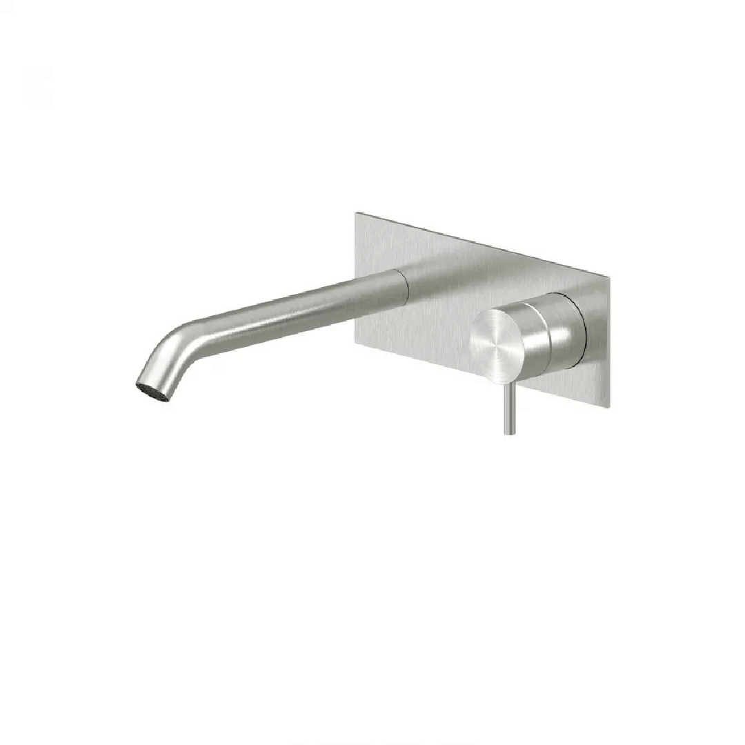 Miscelatore Lavabo a Parete Con Piastra Bocca Di Erogazione 20,8 Cm "Steel" Inox Spazzolato