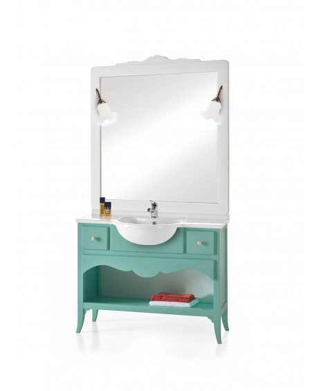 MOBILE BAGNO in legno massello L108 P 36/50 + SPECCHIO E LAMPADE VARI COLORI