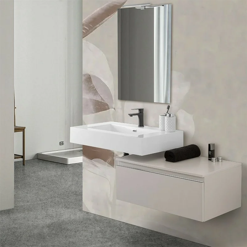 Mobile bagno 80 cm grigio perla lavabo sospeso 100 cm Lodi e specchio Iside