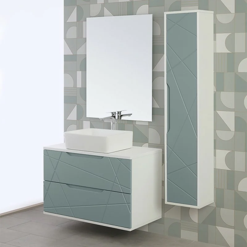 Mobile bagno 90 cm sospeso verde salvia con lavabo in ceramica Furore
