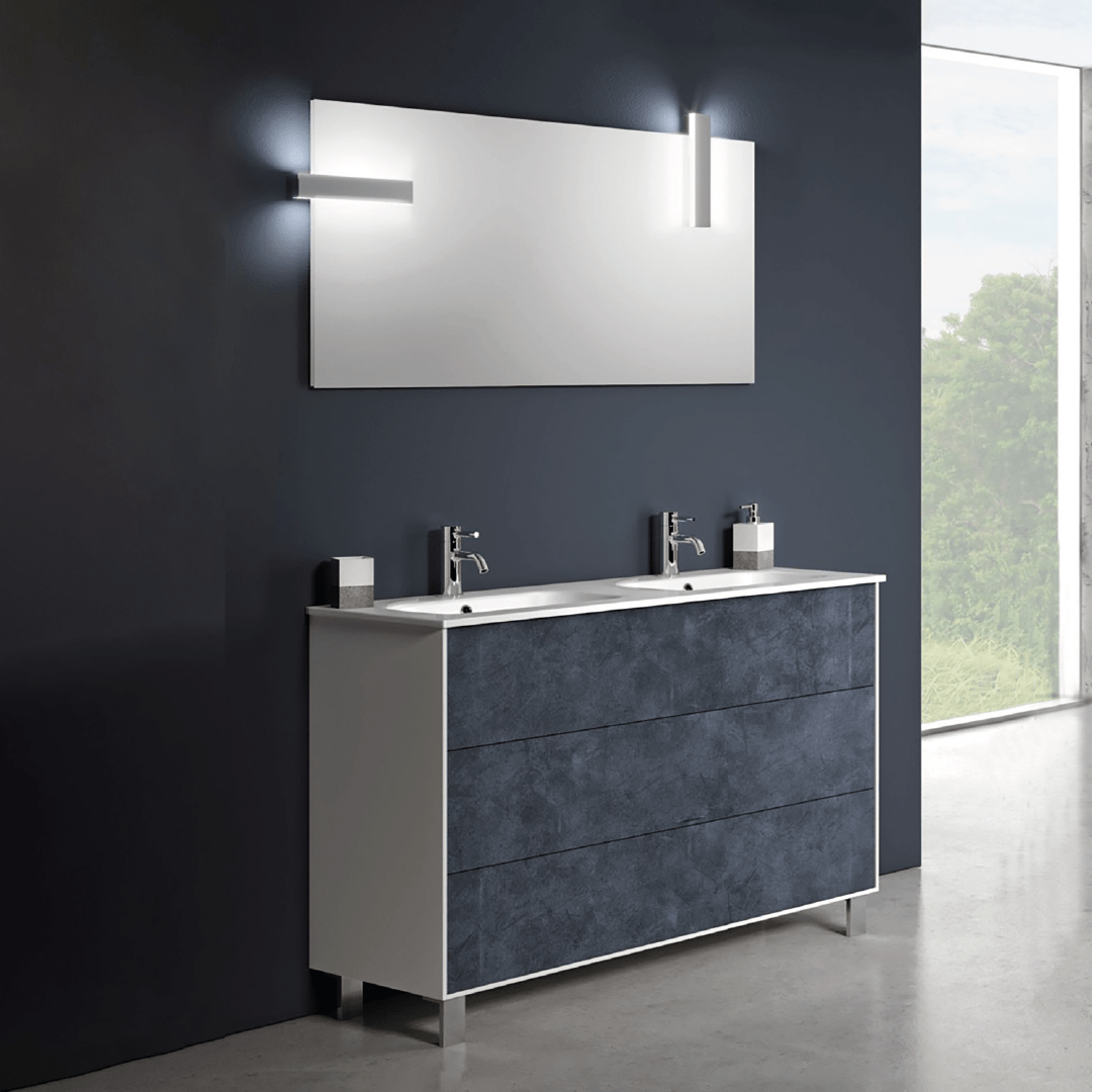 Mobile Bagno a Terra 120 Cm Tre Cassetti Specchio Con Lampade Led 120x60 Cm Italbagno "Step"