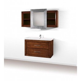 MOBILE BAGNO ARREDO LEGNO MASSELLO ARTE POVERA CLASSICO CON PENSILE E SPECCHIO