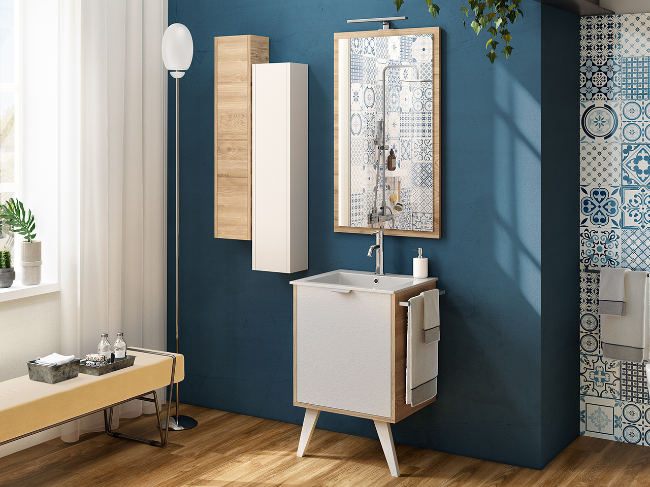 Mobile Bagno Milu' 50 cm 2 Gambe a Terra con Lavabo Unitop Resina-9008567