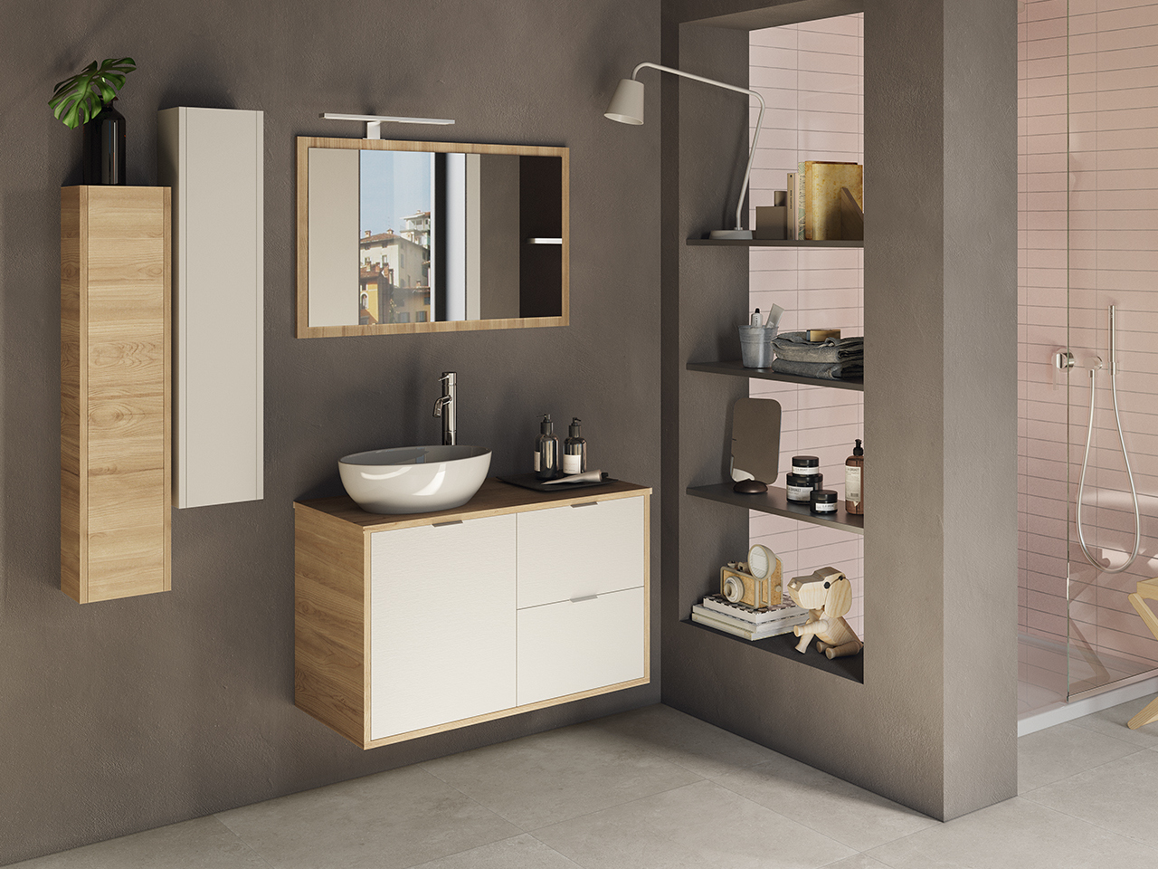 Mobile Bagno Milu' 90 cm Sospeso con Toppino e Specchio-9008571