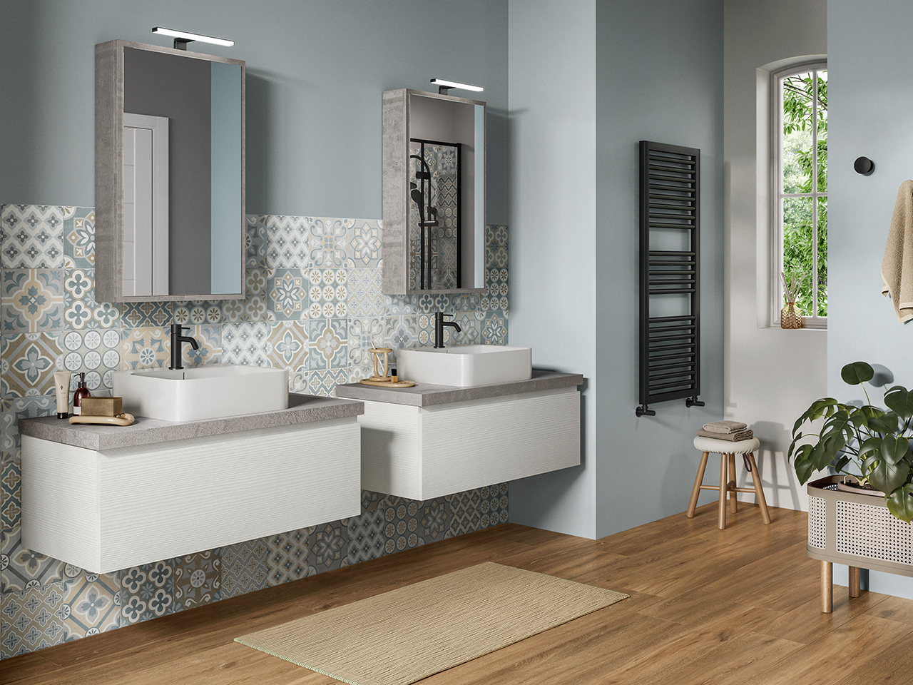 Mobile Bagno QUBO 100 cm con Cassetto Bianco Matrix e Toppino Grigio Ossido-9010399