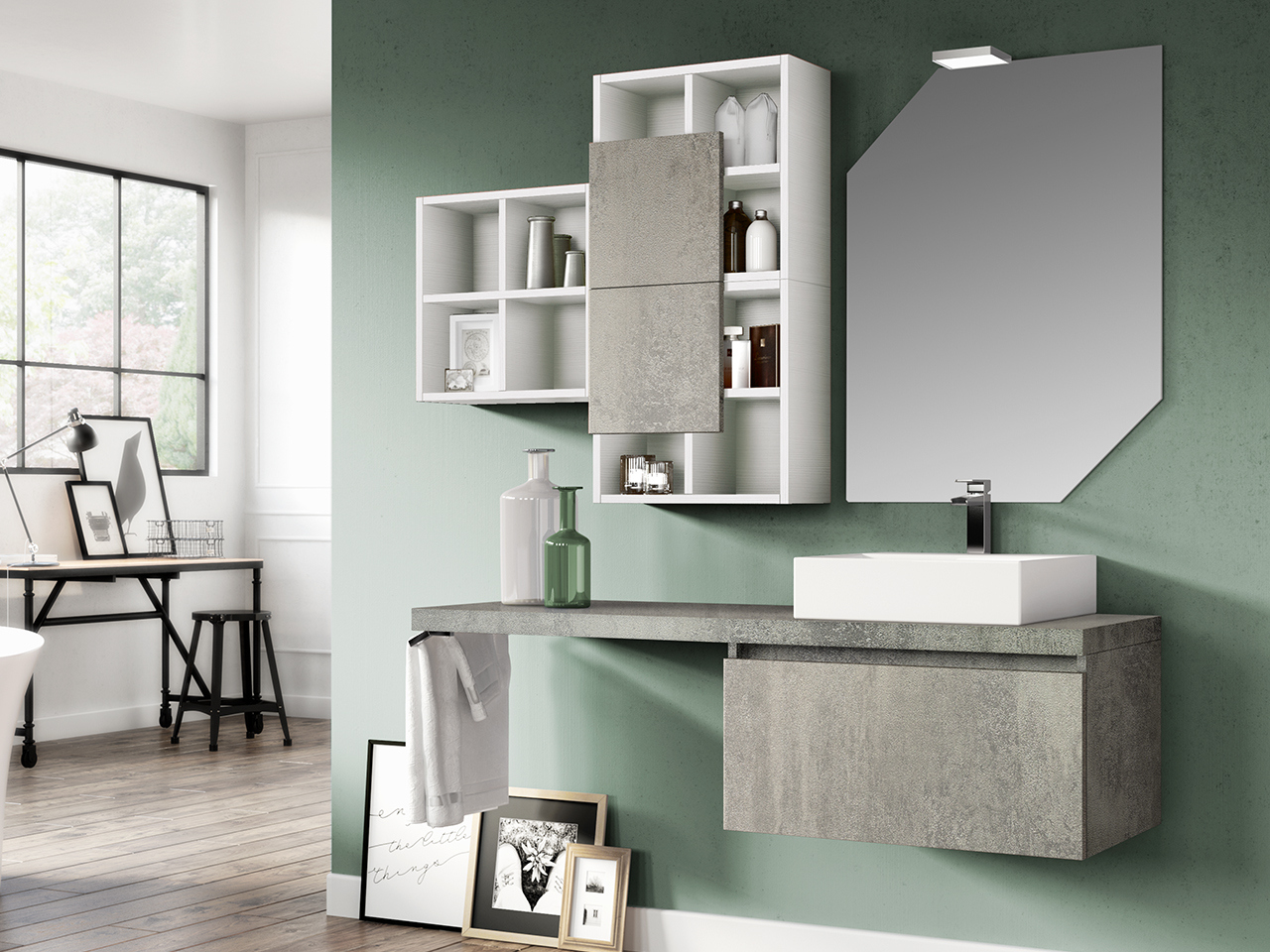 Mobile Bagno Qubo 140 Cm 1 Cassetto 100 cm Grigio Ossido con Top-9010315