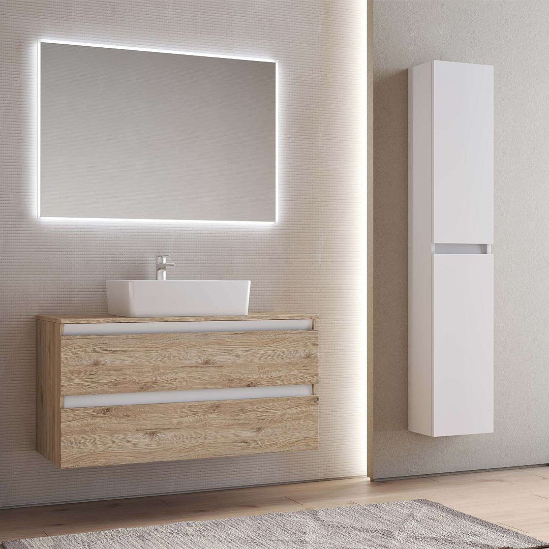 Mobile Bagno Sospeso 101 Cm Due Cassetti Specchio Retroilluminato 100x70 Cm Savini "Cube 1"