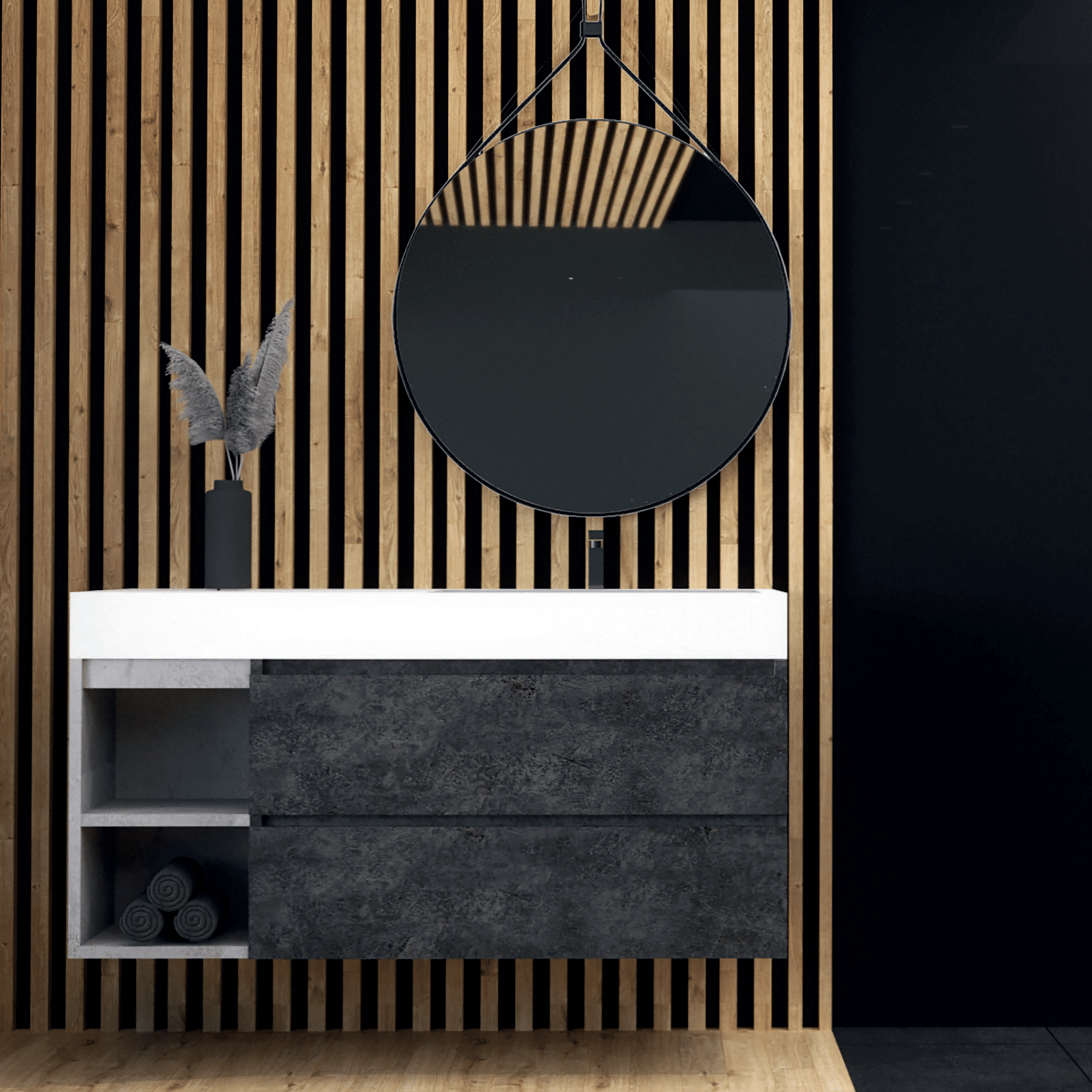 Mobile Bagno Sospeso 120 Cm Due Cassetti Con Vano a Giorno Specchio Con Cornice Esseci Arredo Bagno "Elite"