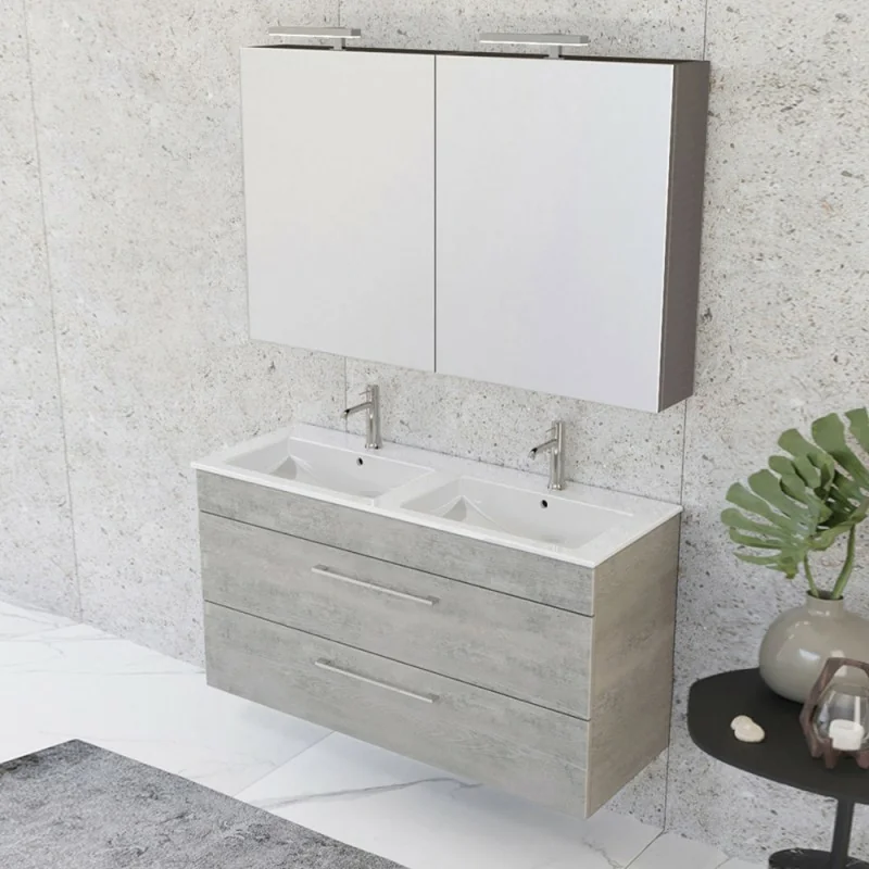 Mobile bagno sospeso 120 cm Smart grigio legno con specchio