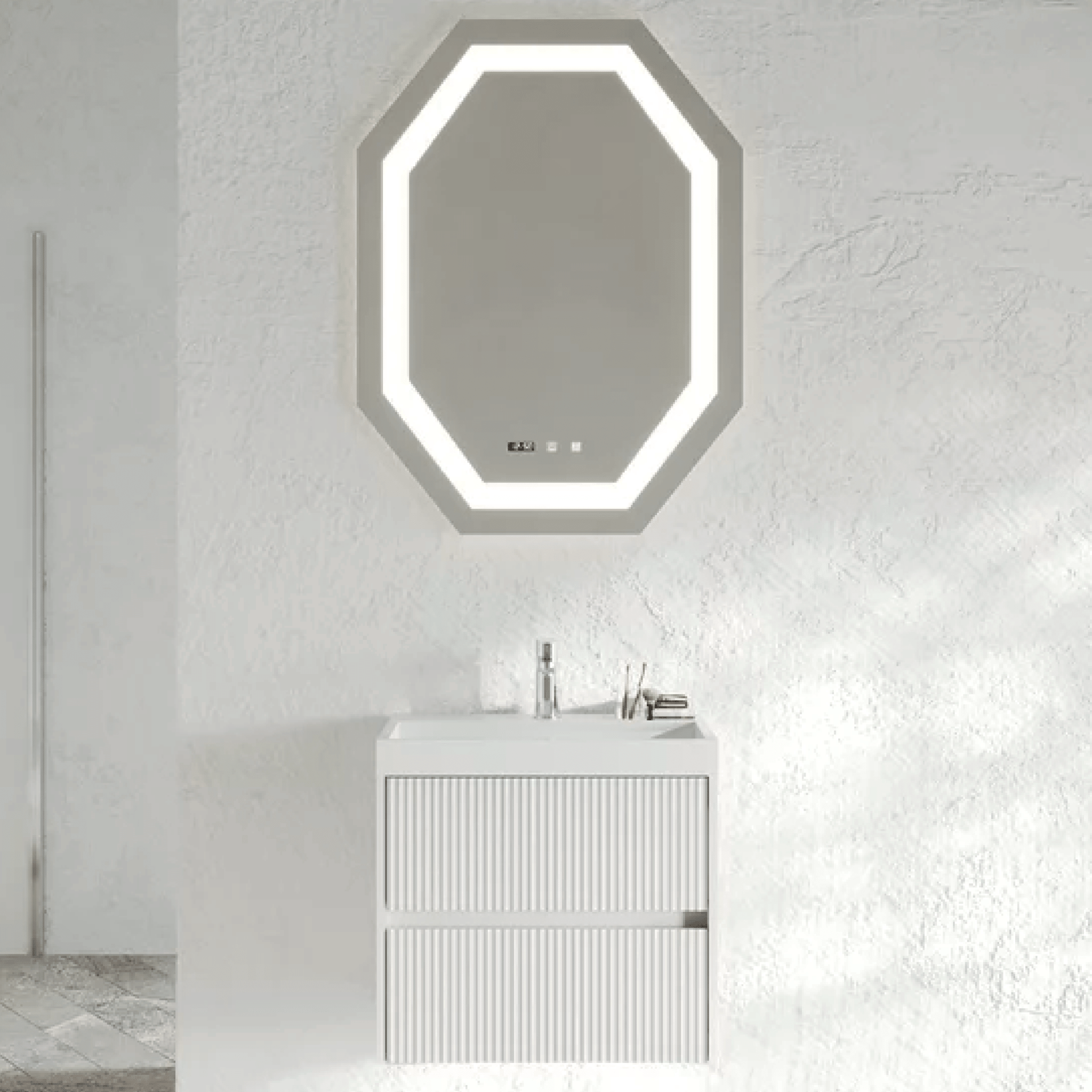 Mobile Bagno Sospeso 60 Cm Due Cassetti Specchio Con Illuminazione Led 60x80 Cm Savini Due "Portofino" Bianco Lucido