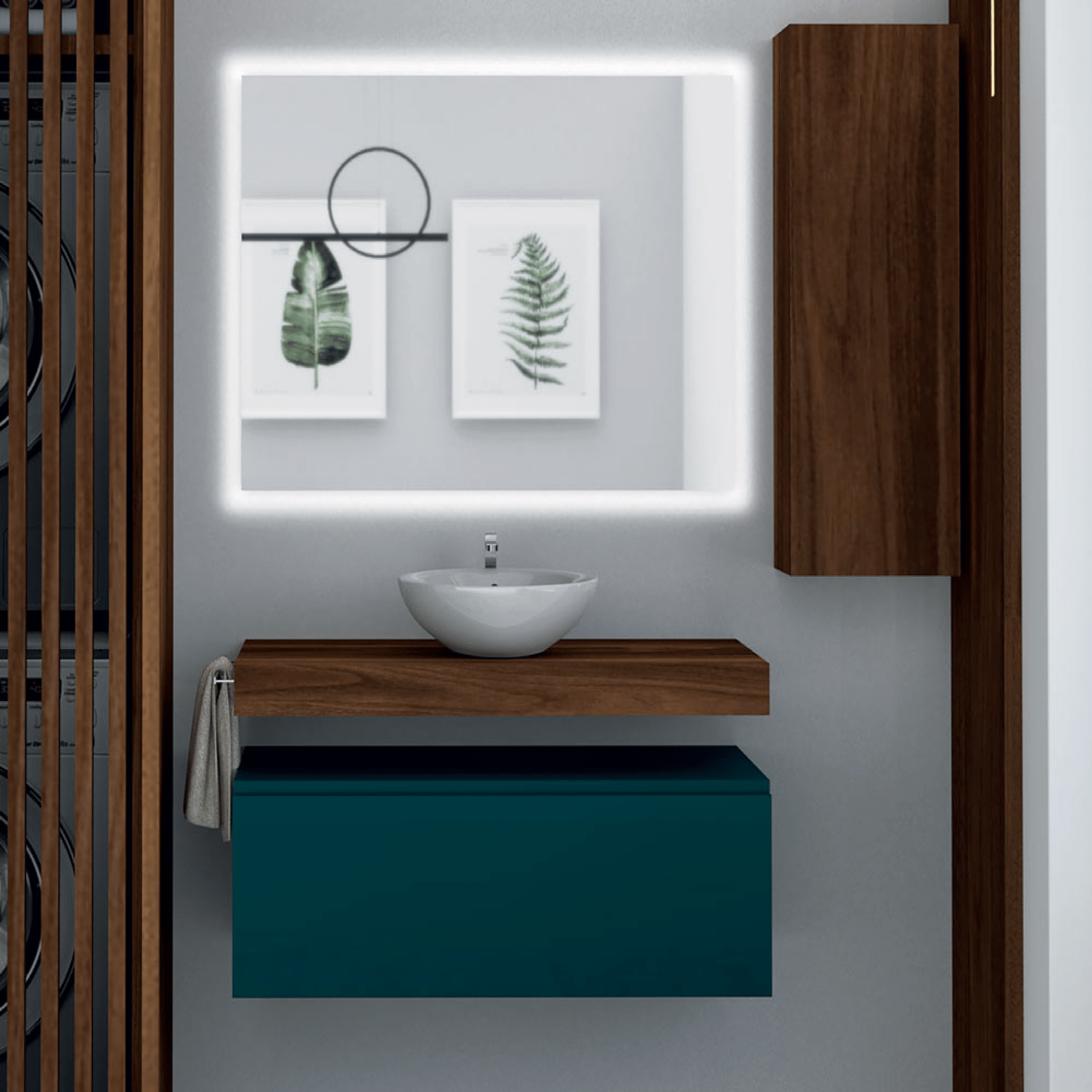 Mobile Bagno Sospeso 80 Cm Un Cassetto Mensolone Top Specchio Retroilluminato 90x70 Cm Esseci Arredo Bagno "Stefania"