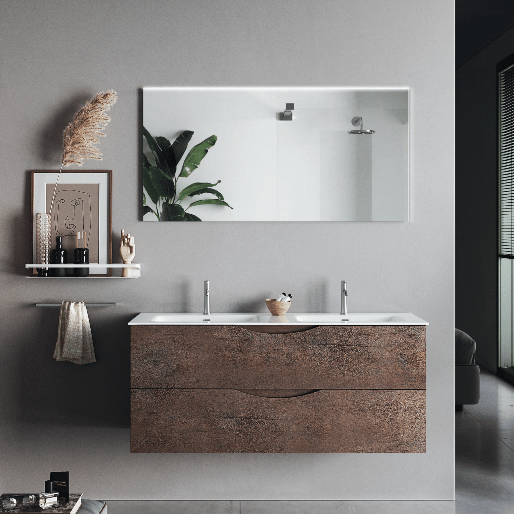 Mobile Bagno Sospeso "Martina" Da 120 Cm Composto Da Due Cassetti Lavabo E Specchio Con Barra Illuminata 120x60 Cm ItalBagno "Martina"