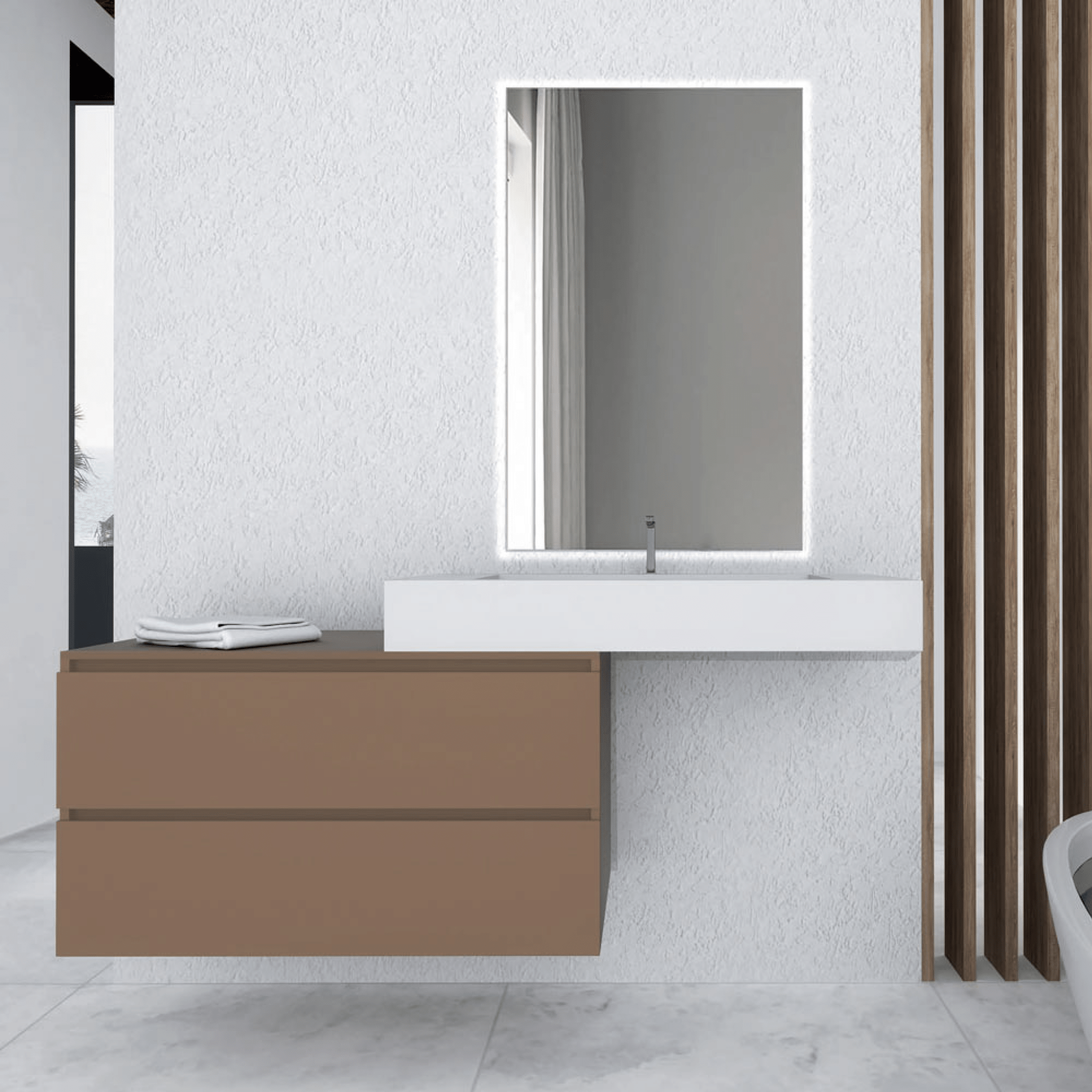 Mobile Bagno Sospeso Sfalsato 90 Cm Due Cassetti Specchio Retroilluminato 100x70 Cm Esseci Arredo Bagno "Otranto"