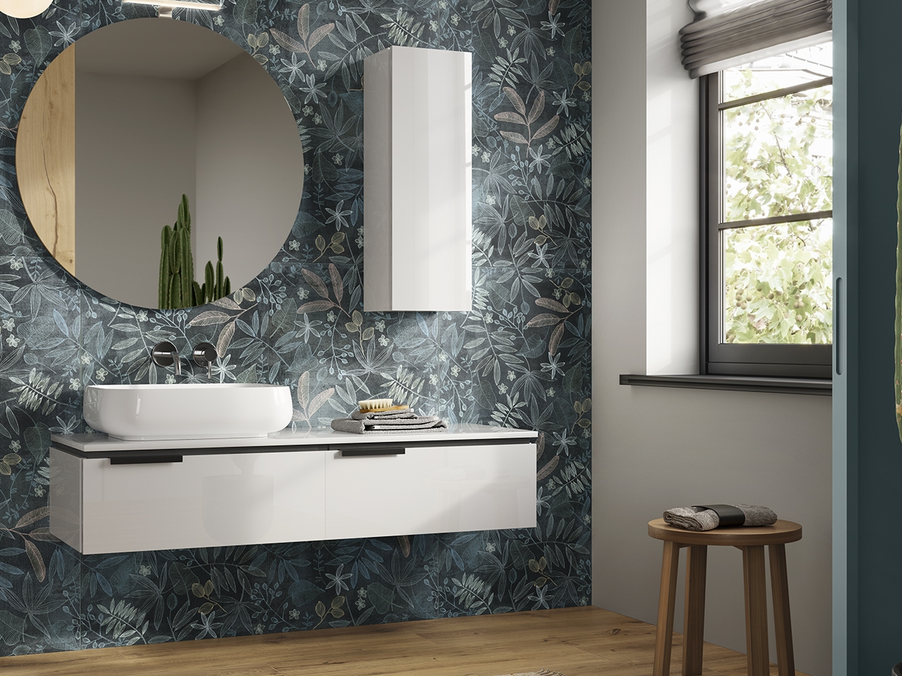 Mobile Bagno TOUCH 140 cm 2 Cassetti Bianco Lucido e Top in Resina Bianco Opaco-9011407