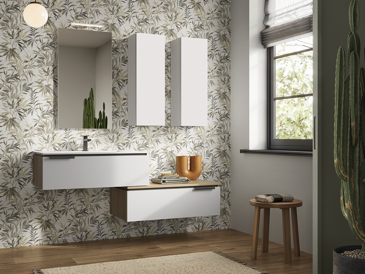 Mobile Bagno TOUCH 90 cm 1 Cassetto Bianco Opaco e Lavabo Unitop HIDE in Resina Bianco Opaco-9012014