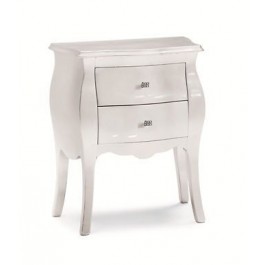 COMODINO BOMBATO 2 CASSETTI LACCATO BIANCO