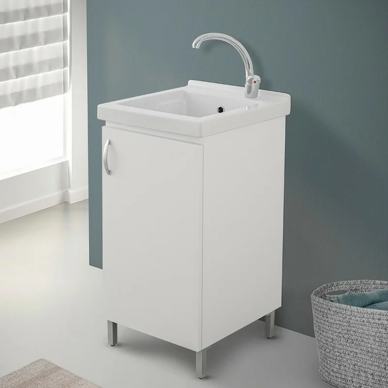 Mobile lavatoio 45x50 in ceramica bianco opaco completo di scarico