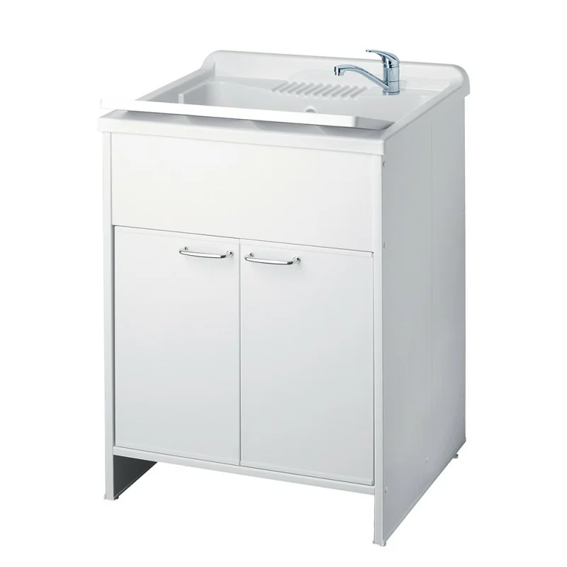 Mobile lavatoio 60x60 cm vasca in resina con asse e kit di scarico