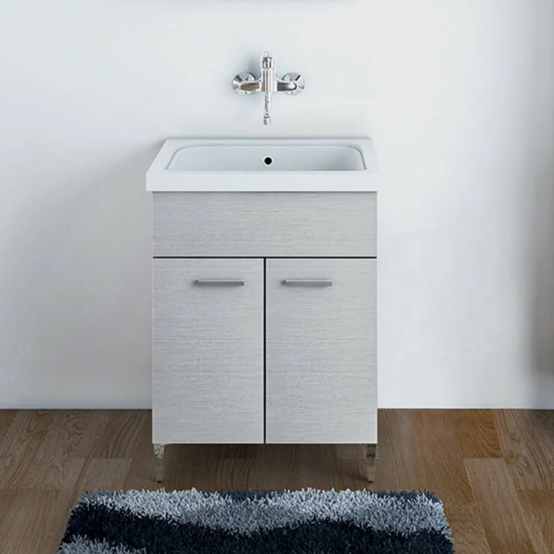 Mobile lavatoio grigio 60x50 cm con vasca e strofinatoio integrato in ceramica