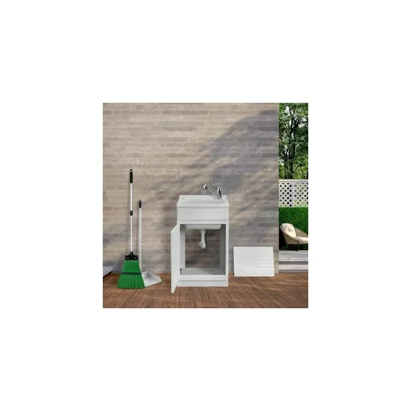 Mobile Lavatoio in Kit 50x50 cm con Vasca in Resina colore Bianco
