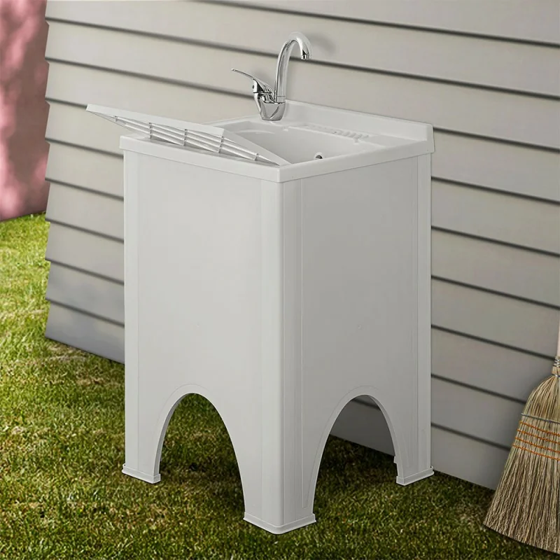 Mobile lavatoio Olimpo da esterno bianco con vasca asse e kit scarico