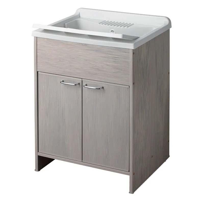 Mobile lavatoio rovere 60x50 con vasca e asse lavapanni in resina