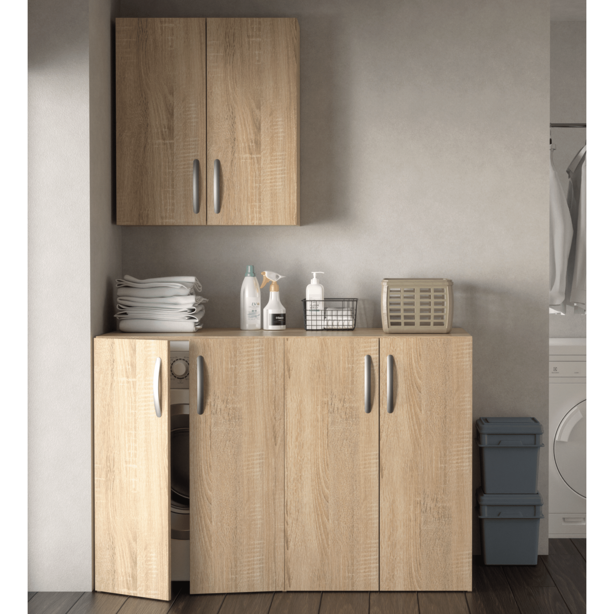 Mobile Per Lavatrice/Asciugatrice 135x70 Quattro Ante Con Pensile Sospeso Esseci Arredo Bagno "Denise"