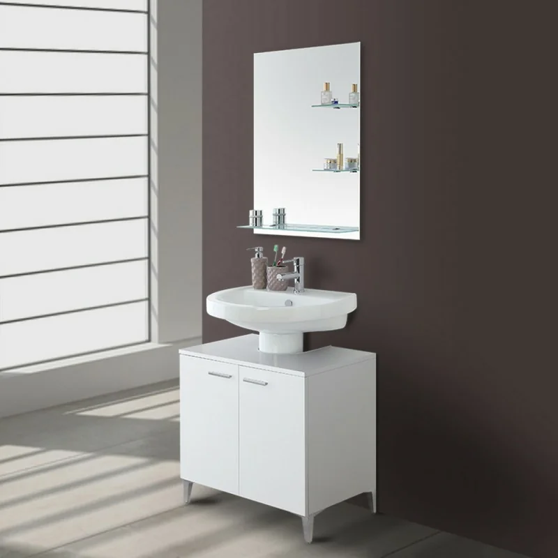 Mobile sotto lavabo universale 70 cm bianco lucido con 2 ante Desya
