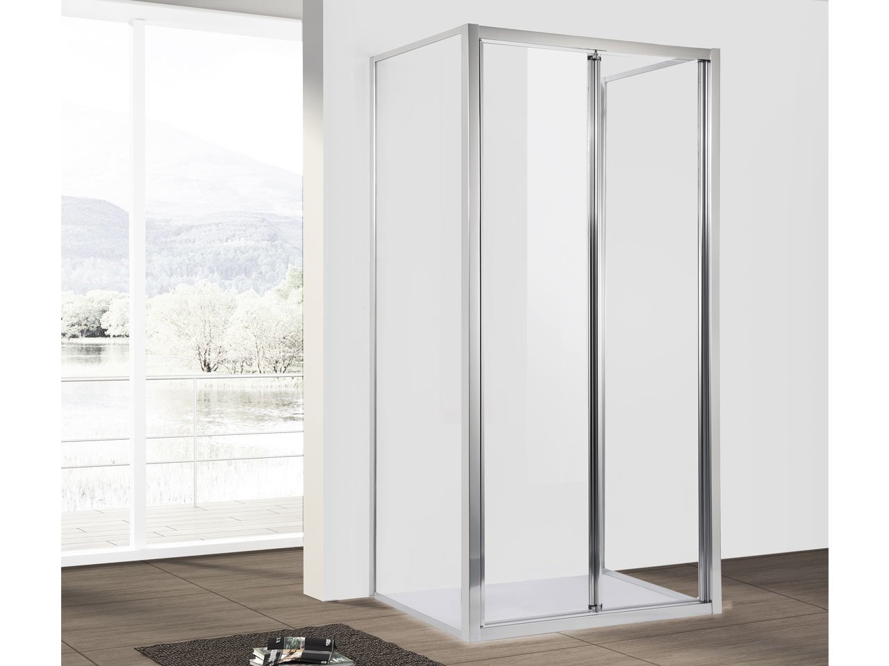 Box Doccia Neptum 90x70x70 H190 Est 87/91 - 68/70 Porta a Soffietto e 2 lati fissi Cristallo 5 mm Trasparente Cromato-9005217