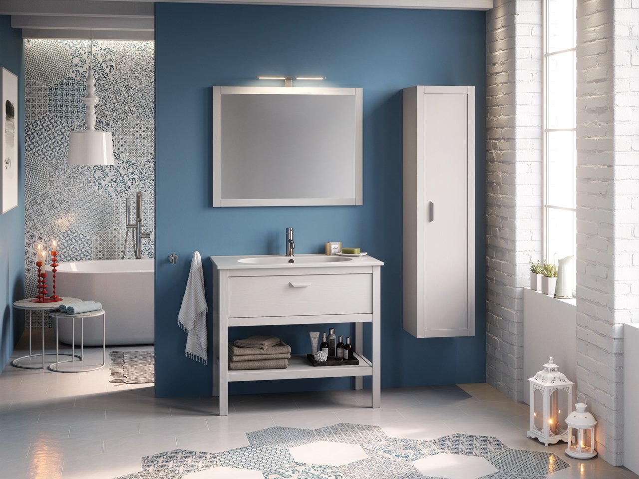 Mobile Bagno Newport 91 Cm Frassino Bianco con Lavabo Ceramica-9007695