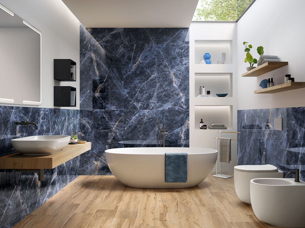 Piastrella Ocean Blue 2a Scelta 60X120 Gres Effetto Marmo Blu Lappato Lucido-68000